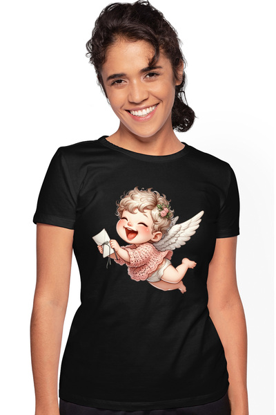 StoryGift Romania Tricou Femei cu un bebelus cu aripi de ingeras, ilustratie,...