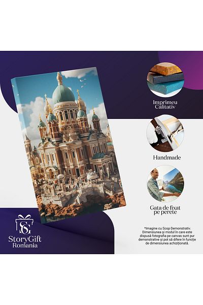 StoryGift Romania Tablou Canvas: View Templu Budist Nuante Albastre Rasarit De Soare Apa Stralucitoare Pictura D