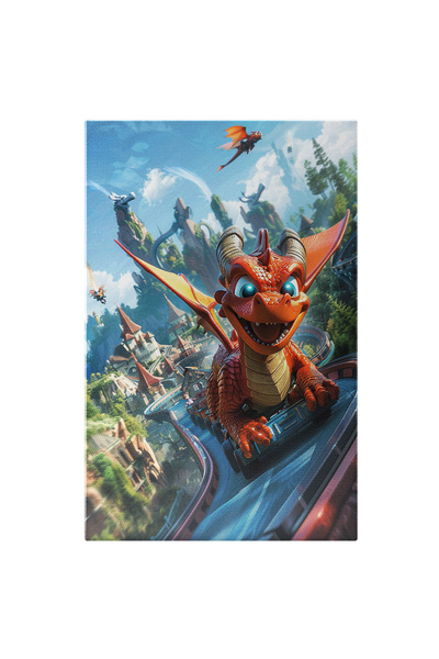 StoryGift Romania Tablou Canvas: Micul Dragon Rosu Cu Aripi Si Coarne Si Cu Ochii Luminati Albastri, Dragon De F