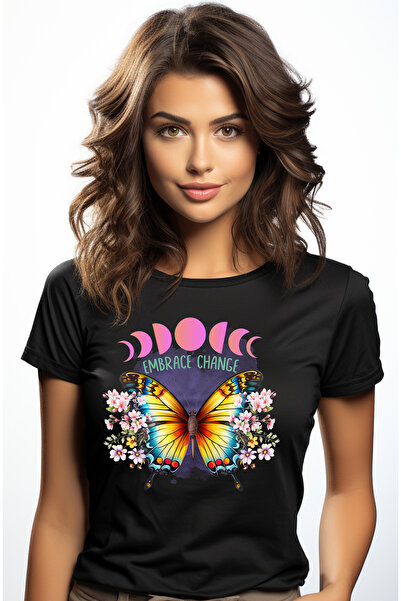 StoryGift Romania Tricou Femei cu fluture cu aripi colorate si cu floricele c...