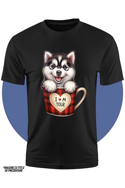 StoryGift Romania Tricou Copii Cu Un Catel Malamut De Alaska, Ilustratie, Sta Intr-o Ceasca, Important, Cafe