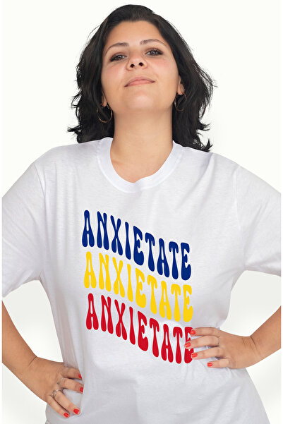 StoryGift Romania Tricou Femei Cuvantul Anxietate, in Culorile Steagului Roma...