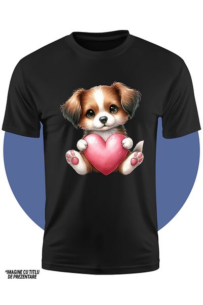 StoryGift Romania Tricou Copii Cu Un Catel Care Tine O Inima, Ilustratie, Afectiune, Apreciere, Cel Mai Bun