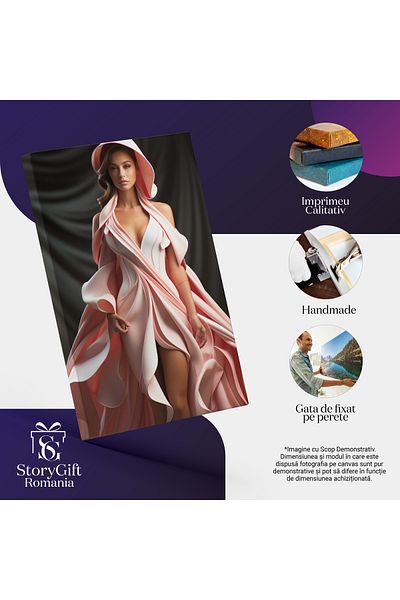 StoryGift Romania Tablou Canvas: Portret Feminin Cu O Frumusete Naturala Imbracata In Rochie Cu Capa Curgatoare