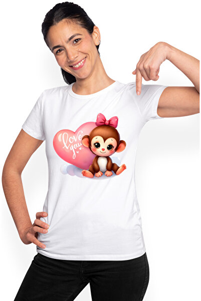 StoryGift Romania Tricou Femei cu maimutica si cu inima cu mesajul "Love You"...