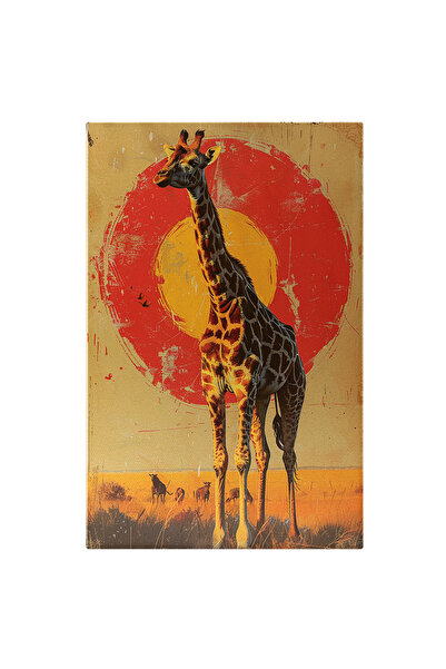 StoryGift Romania Tablou Canvas Girafa In Safari Vanata De Alte Animale Cu O Pata Rosie Si Mijlocul Galben In Sp