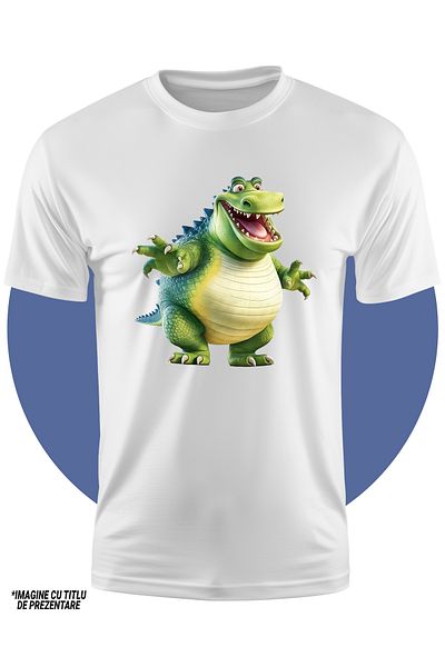 StoryGift Romania Tricou Copii Cu Un Dinozaur Verde, Ilustratie, Gras, Obez, A Mancat Prea Mult, Rade, Feric