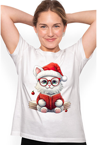 StoryGift Romania Tricou Femei cu o pisica alba vesela, tine o carte, ilustra...