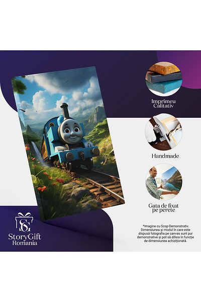 StoryGift Romania Canvas Painting: Thomas the Tank Engine at the Foot of the Mountains Surrounded by Wildlife and Birds