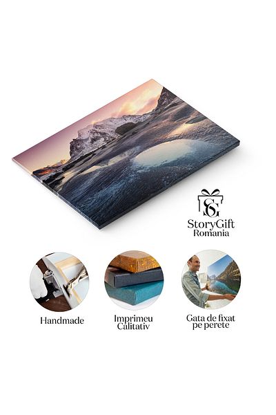 StoryGift Romania Tablou Canvas Peisaj De Iarna In Norvegia Munti La Apus, Norvegia, Mare, Apus De Soare, Natura,