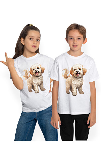 StoryGift Romania Tricou Copii Cu Un Catel Jucaus, Blanos, Alb, Zgarda, Bucur...