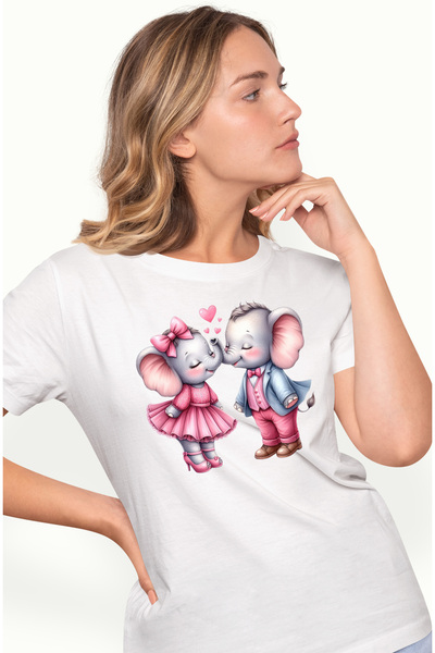 StoryGift Romania Tricou Femei cu 2 elefanti, ilustratie, prietenie, apropier...