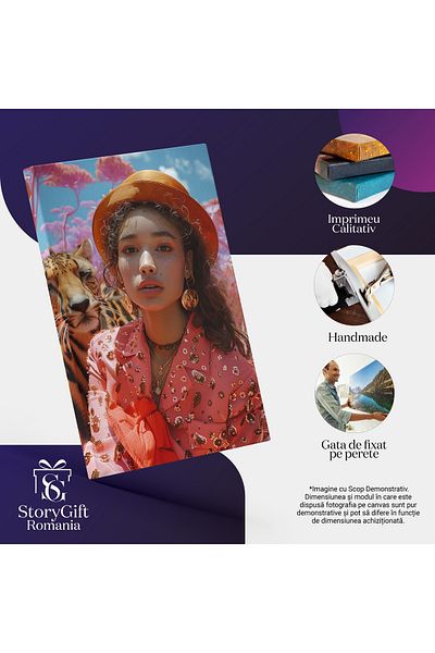 StoryGift Romania Canvas Painting Charming Girl With Orange Hat And Pink Jacket With Chains Next To A Leopard And