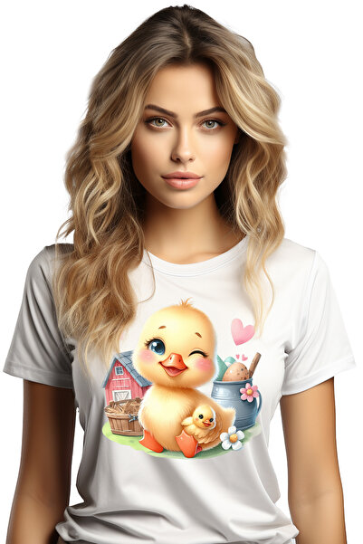 StoryGift Romania Tricou Femei cu o ratusca vesela, ilustratie, inimioare, ha...