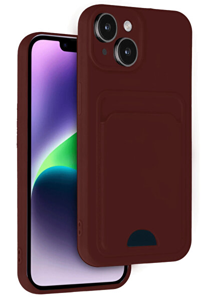 NewFace حافظة آيفون 14 من السيليكون مع بطاقة عمل كلفن - أحمر كلاريت SPTGL