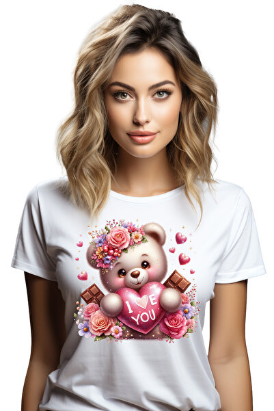 StoryGift Romania Tricou Femei cu un ursulet care tine in brate o inima pe ca...