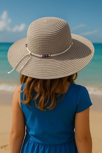 LAGRANZE Girl's 4-12 Years Old Bead Detailed Summer Straw Children's Hat
