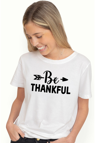 StoryGift Romania Tricou Femei cu un mesaj care te indeamna sa fii multumitor...