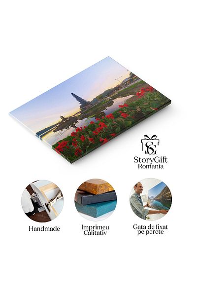 StoryGift Romania Tablou Canvas Pagoda Veche, Parc Cu Flori, Templu, Reflexie, Insula, Indonesia, Bali, Cult, Tra
