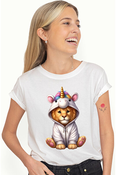 StoryGift Romania Tricou Femei cu un pui de leu costumat intr-un unicorn, ilu...