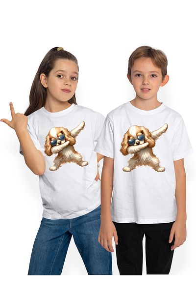 StoryGift Romania Tricou Copii Cu Un Catel Blanos Cu Ochelari Care Danseaza, Ilustratie, Pentru Iubitorii De