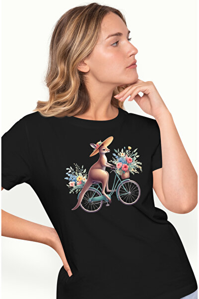 StoryGift Romania Tricou Femei cu o femela cangur care merge cu bicicleta, pl...