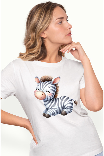 StoryGift Romania Tricou Femei cu o zebra fericita, ilustratie, sta cuminte, natura, jungla, liber WHT_L