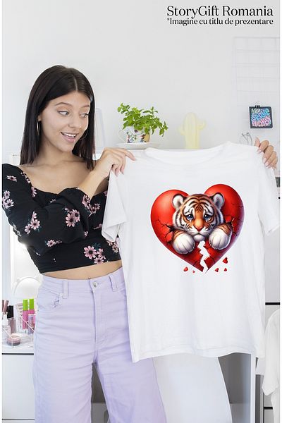 StoryGift Romania Women's T-shirt with a tiger cub crying, illustration, sadness, disappointment WHT_M