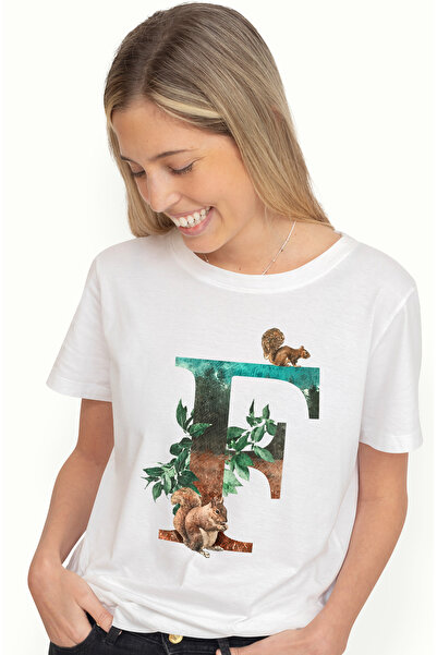 StoryGift Romania Tricou Femei Cu Litera, E, Veverite, Frunze, Multicolor cu ...