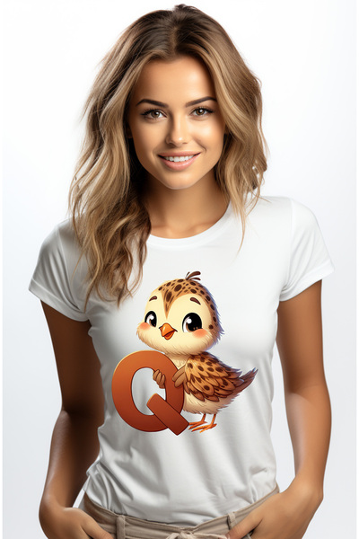 StoryGift Romania Tricou Femei cu pasare cu litera "Q", ilustratie, pentru co...