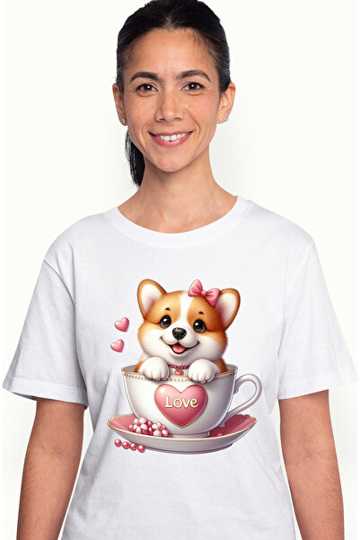 StoryGift Romania Tricou Femei cu un catelus Akita Inu, ilustratie, sta intr-...