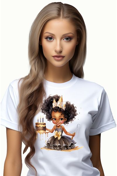 StoryGift Romania Tricou Femei cu o fetita de culoare, ilustratie, aniversare, bucurie, zi de nast WHT_M