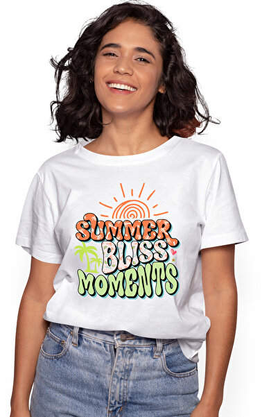 StoryGift Romania Tricou Femei cu mesajul "Summer bliss moments", vara, vacan...