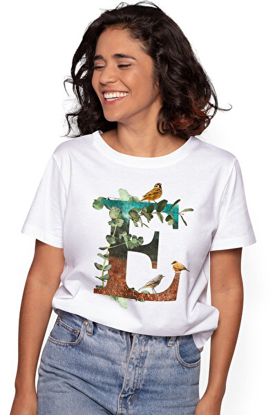 StoryGift Romania Tricou Femei Cu Litera, E, Pasari, Vrabioare, Frunze, Multi...