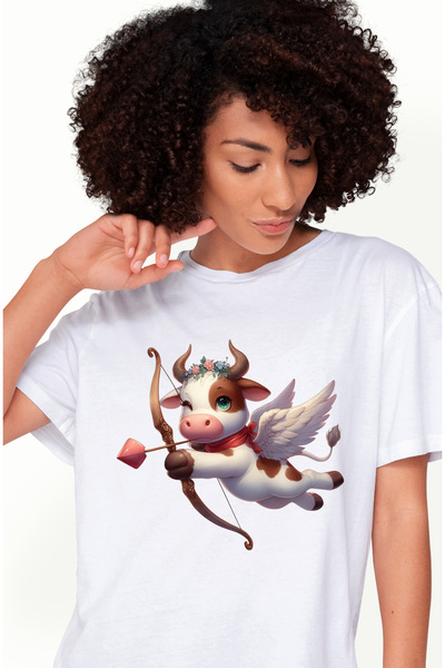 StoryGift Romania Tricou Femei cu o vacuta Cupidon, ilustratie, trage cu arcul, indragostire, arip WHT_M