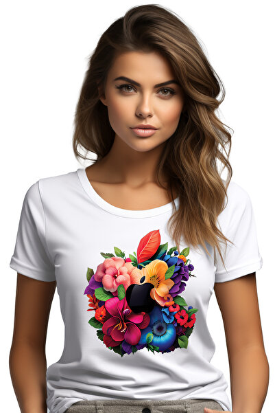 StoryGift Romania Tricou Femei Cu Simbol Stil Apple, Mar Plin De Flori Inflor...