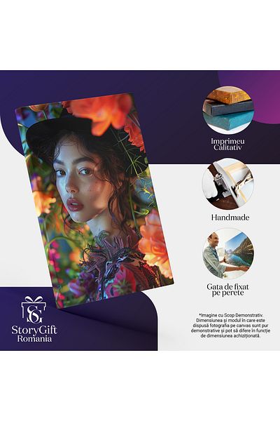 StoryGift Romania Tablou Canvas Innocent Girl Cu Chipul Luminos Si Ochii Caprui Cu Parul Saten Si Palarie Neagra