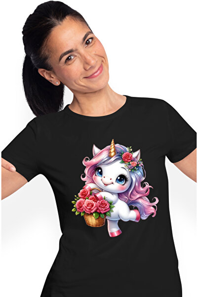 StoryGift Romania Tricou Femei cu un unicorn, ilustratie, vesel, bucuros, cos...