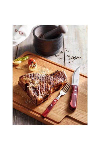 TRAMONTINA Since 1911, Made Brazil - Stainless Steel Table Fork With Treated Red Polywood Handle
