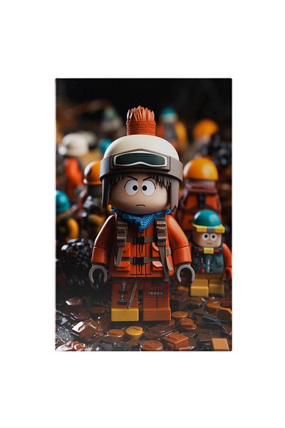 StoryGift Romania Tablou Canvas: Minifigurina Lego Fetita Suparata Cu Ghiozdan Si Casca Cu Ochelari Si Fular Alb