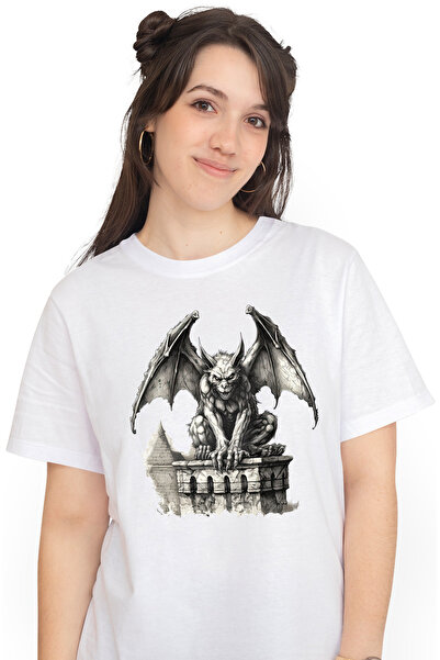 StoryGift Romania Tricou Femei cu o statuie reprezentand o creatura inspaimantatoare cu aripi de l WHT_L