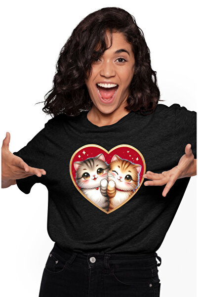 StoryGift Romania Tricou Femei cu 2 pisicute care stau intr-o inima, ilustrat...