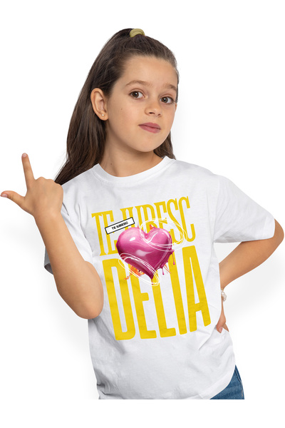 StoryGift Romania Tricou Copii Fete Te Iubesc Delia, Dragoste, Inima, Iubire,...