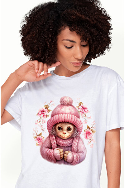 StoryGift Romania Tricou Femei cu o maimutica imbracata gros, ilustratie, flo...