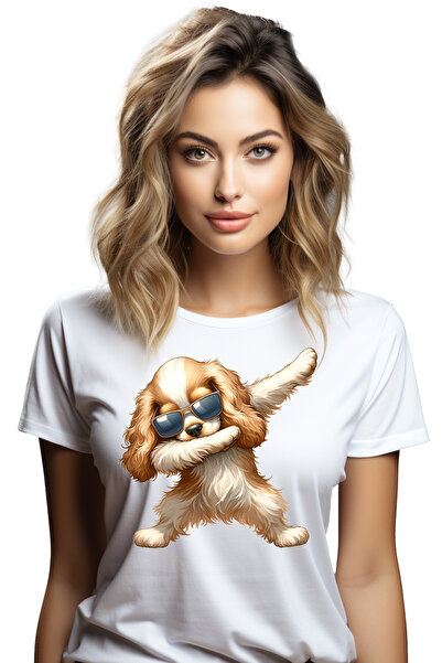 StoryGift Romania Tricou Femei cu un catel blanos cu ochelari care danseaza, ...