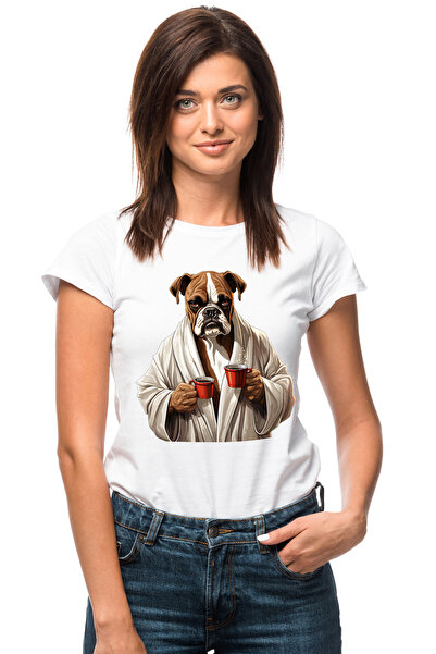 StoryGift Romania Tricou Femei cu un caine Pitbull care are un capod alb, ilustratie, suparat, tin WHT_L