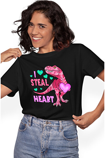 StoryGift Romania Tricou Femei cu dinozaur care tine in brate o inima cu mesa...