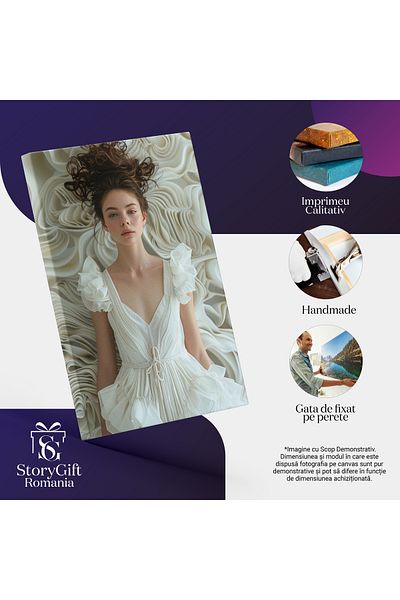 StoryGift Romania Tablou Canvas: O privire inocentă învăluită în bucle maronii- Vortex de frumusețe Pictura Digi