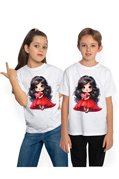 StoryGift Romania Tricou Copii Cu O Fetita Cu Rochie Rosie Care Tine In Brate...