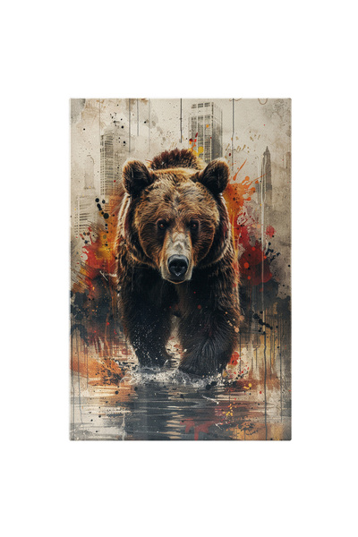 StoryGift Romania Tablou Canvas Ursul Rătăcit Prin Oraș Se Grăbește Prin Apa Lăsată De Ploaie Spre Natură , Pictu